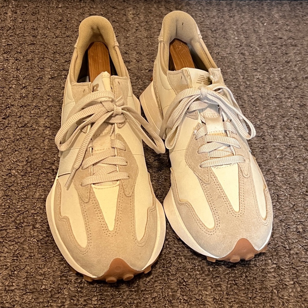 New Balance Cream and Tan 327 Sneakers